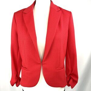 Versatile Amanda + Chelsea Crop Blazer with Ruched Sleeves – Red, Size 8